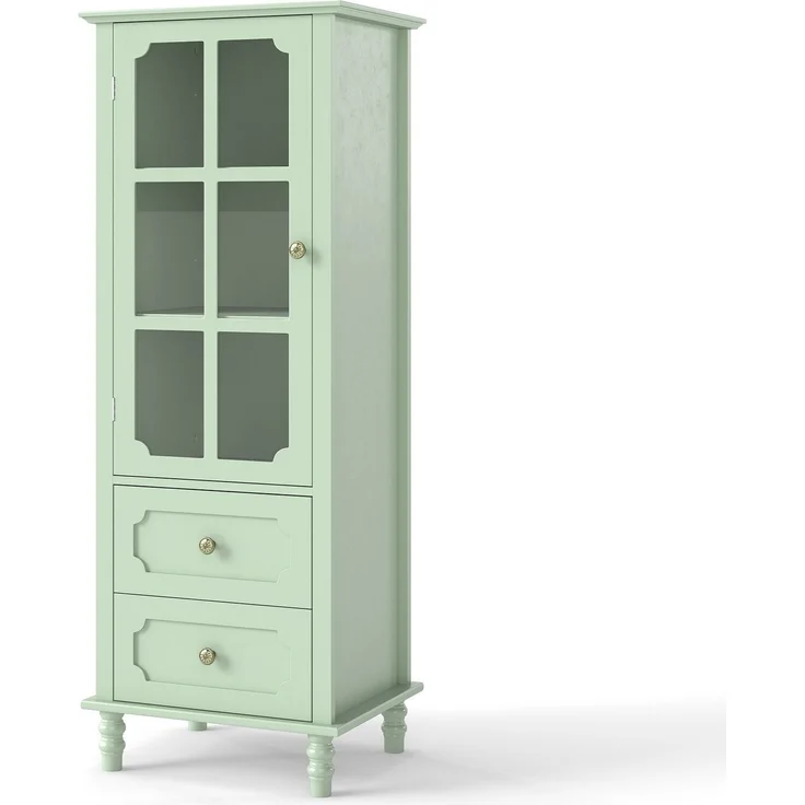 Vitrinenschrank 50 x 40 x 133 cm in Mintgrün mit Glastür und 2 Schubladen – Bild 7