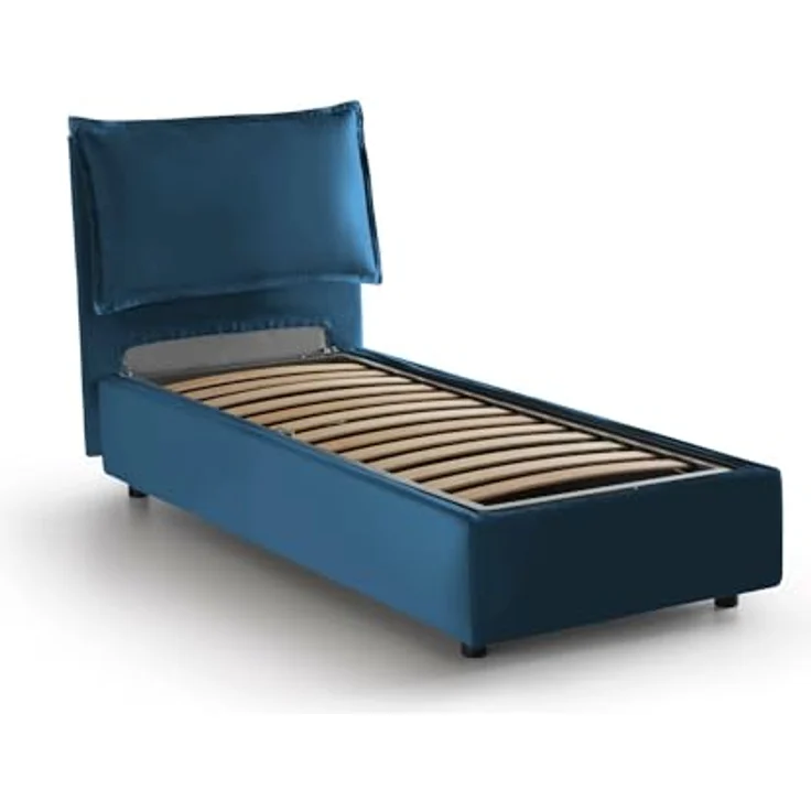 Talamo Italia - Einzelbett Vanessa, Bettkasten mit Stoffbezug, 100 % Made in Italy, Öffnung vorne, geeignet für Matratze 80x190 cm, Blau – Bild 3