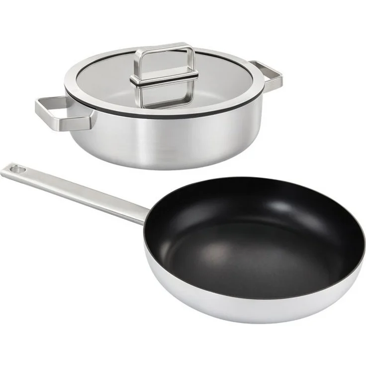 Hanseatic Pfannen-Set PREMIUM, Edelstahl (Set, 3-tlg, 1x Pfanne 24 cm, 1x Servierpfanne 28 cm mit Deckel), mit Antihaftbeschichtung, für alle Herdarten, Induktion – Bild 4