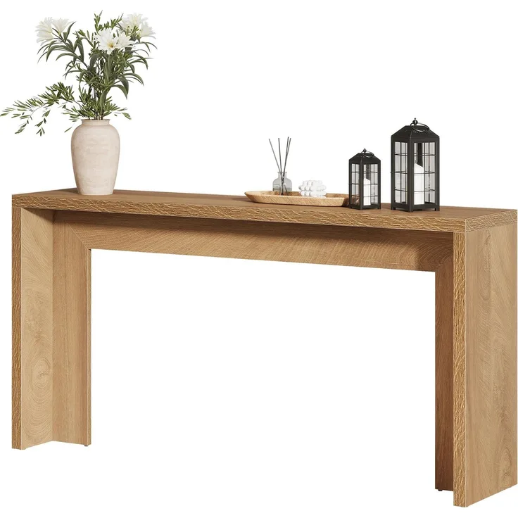 LITTLE TREE Konsolentisch im Landhausstil, 140 cm (55 Zoll) breiter Sofatisch aus Holz mit Stauraum für Eingangsbereich, Foyer, Flur, Wohnzimmer, einfache Montage (hellbraune Eiche)