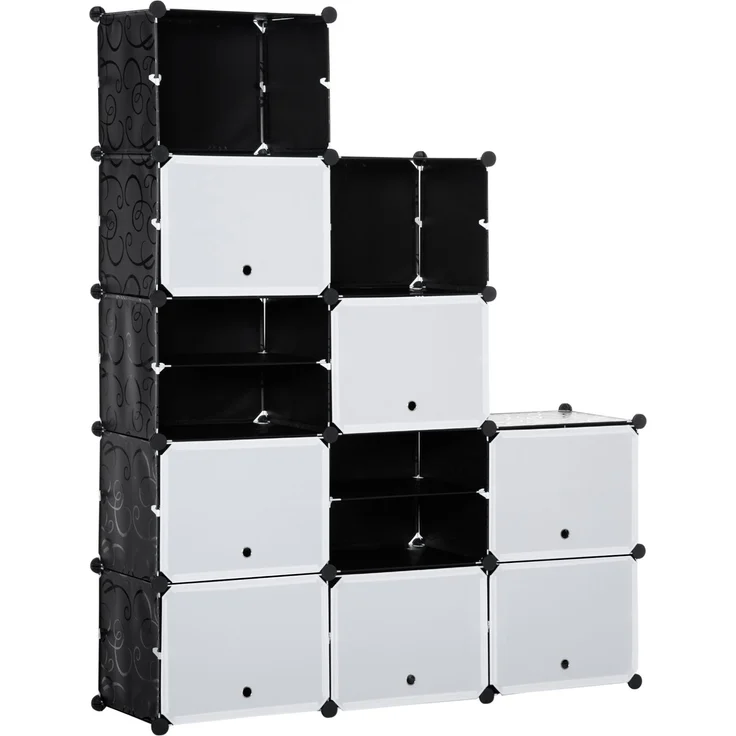Modulares Regalsystem, Steckregal, zusammensetzbar aus 12 Würfeln 125 x 32 x 125 cm, Kunststoff+Stahl Schwarz--Schwarz+Weiß--125x32x125cm--YOUDENOVA – Bild 2