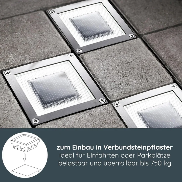 MeLiTec LED Solarleuchte 3er Set, Solar-Bodeneinbauleuchte, IP67, bis 750kg, SEL05, LED wechselbar, Tageslichtweiß, zum Einbau in Verbundsteinpflaster, bis zu 750kg Belastbarkeit – Bild 4