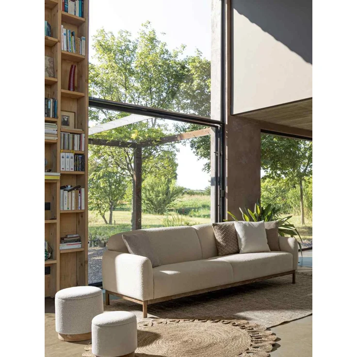 Sofa Detroit aus Bouclè-Stoff, skandinavischer Stil, cremefarben, Eschenholz-Gestell, 3–4 Sitzplätze – Bild 8