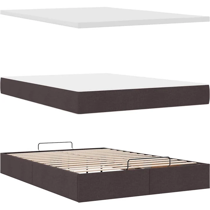 vidaXL Ottoman-Bett mit Matratze & LEDs Dunkelbraun 140x190 cm Stoff 3314006 – Bild 7