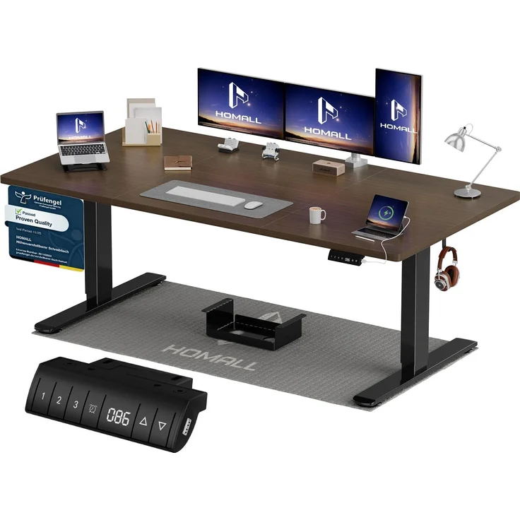 Homall Höhenverstellbarer Schreibtisch 180x80 cm mit USB-A Ladeanschluss, Elektrischer Schreibtisch mit Kabel Management Tray, Standing Desk mit 3 Memory Funktion, Computertisch Nussbaum