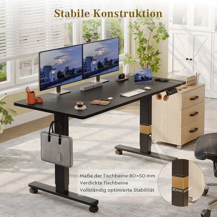 Devoko Höhenverstellbarer Schreibtisch Holzwerkstoff und Metall Schwarz 140 x 80 x 72-118 cm – Bild 7