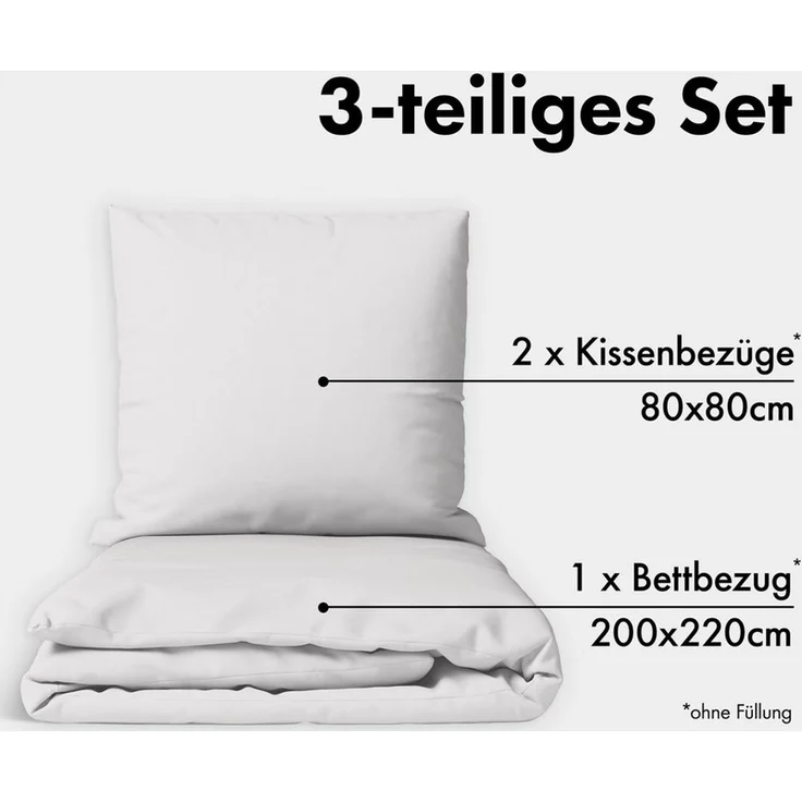 Jacobson Bettwäsche Set - 100% Baumwolle, Perkal, 3 teilig, Erhältlich in den Größen 135x200, 155x220, 200x200, 200x220, 240x220 – Bild 2