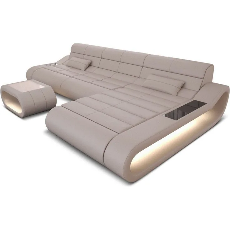 Couch Concept Lang L-Form in Leder - Ledermix - beige - Rechts