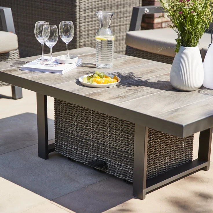 Corido Lifttisch 130cm x 75cm x 47/71cm Gestell Aluminium matt-anthrazit, Fläche Gardino®-Geflecht charcoal grey, Tischplatte Keramik grey – Bild 9