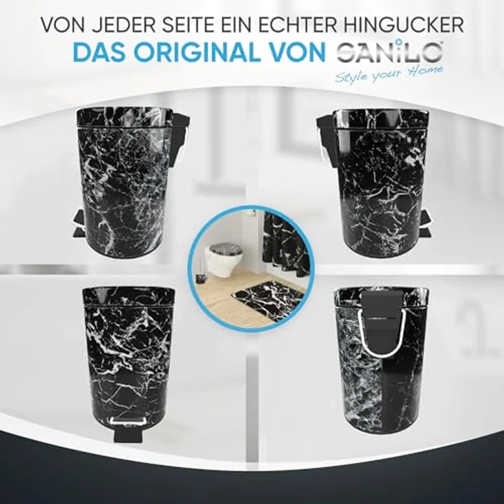 Sanilo Kosmetikeimer Marmor Schwarz, 3 Liter, mit Absenkautomatik und herausnehmbarem Innenbehälter – Bild 4