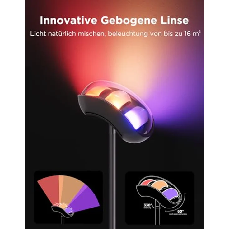 Govee Deckenfluter LED Stehlampe, RGBWWIC 3-Zonen Steuerung, Matter Alexa kompatibel, 77 Szenen, Musik Synchronisation, 170 cm, schwarz – Bild 4