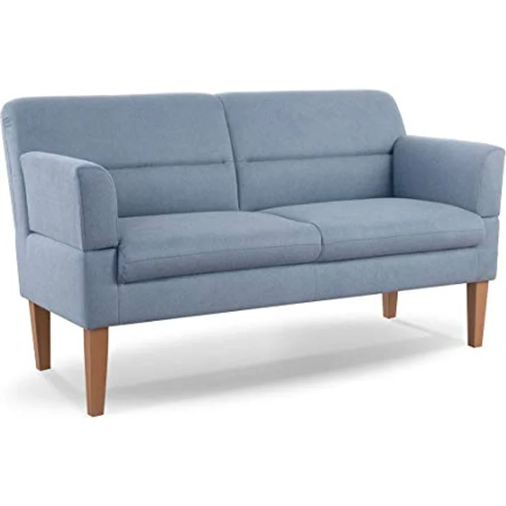 CAVADORE 2,5-Sitzer Küchensofa Kira / Sitzbank für Küche, Esszimmer oder Wohnküche inkl. Armteilverstellung / Leichte Fleckenentfernung dank Soft Clean / 168 x 94 x 81 / Flachgewebe: Hellblau – Bild 2