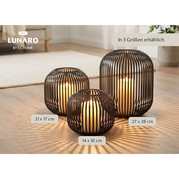 LC Home Lunaro S Windlichtkorb Metall schwarz – Dekolaterne, Teelichthalter & Kerzenhalter –14x10x10cm – Bild 4
