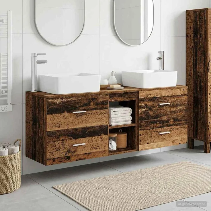 vidaXL Badezimmerschrank-Set 3 stk. Altholz 136 x 35 x 80 cm 3405857 – Bild 1