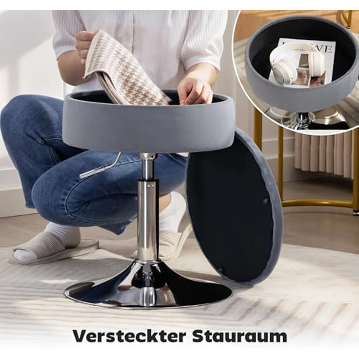 HOMCOM Barhocker Stoffbezug, höhenverstellbar, drehbar (Küchenhocker, 1 St, Barstuhl), für Esszimmer, Küche, Grau – Bild 5