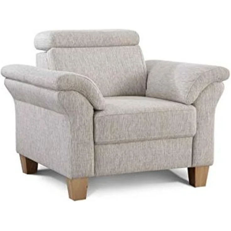 Cavadore Sessel Ammerland inkl. Federkern und Kopfteilverstellung / Großer Polstersessel im Landhausstil / Passend zur Sofagarnitur Ammerland / 101 x 84 x 93 / Strukturstoff natur – Bild 4