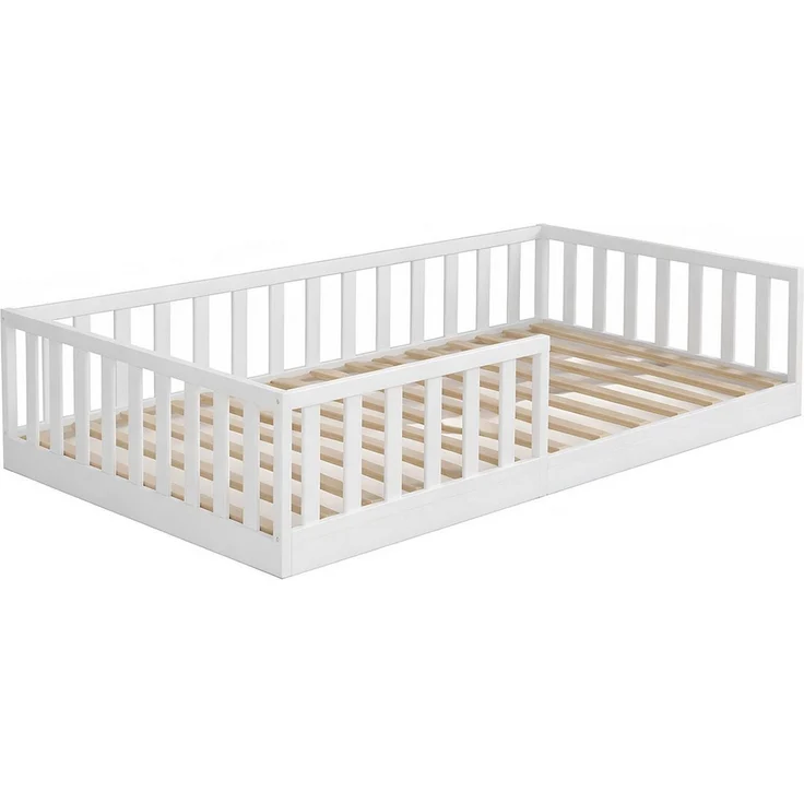 Baby-Delux Einzelbett Montessori Bodenbett, Kinderbett 90x200 cm Weiß Jugendbett mit Rausfallschutz Matratze – Bild 4