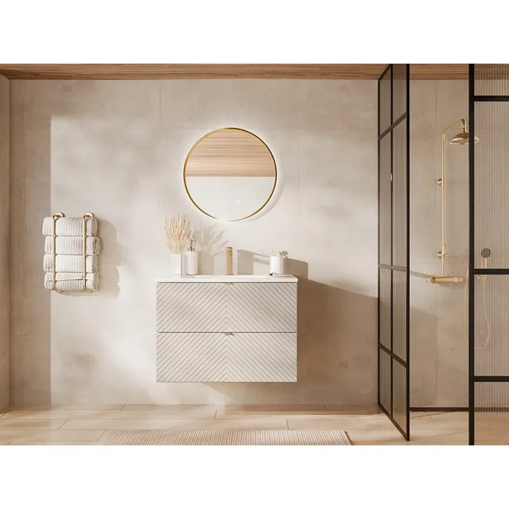 Vente-unique - DORIONI Waschbeckenmöbel Holz, Platte Beige - B 46,5 cm x H 61,6 cm x L 80 cm