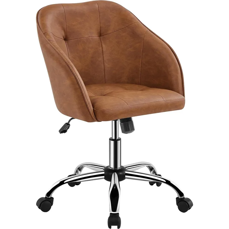 Yaheetech Homeoffice Stuhl, Schminkstuhl, höhenverstellbar Drehstuhl, SamtStuhl Schreibtischstuhl für Arbeitszimmer, Schlafzimmer, Atmungsaktiv Rollstuhl bis 136 KG belastbar Retro-Braun