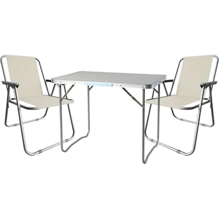 Mojawo Essgruppe 3tlg Campingmöbel Set Outdoormöbel Camping Alu L70xB50xH59cm Beige – Bild 1