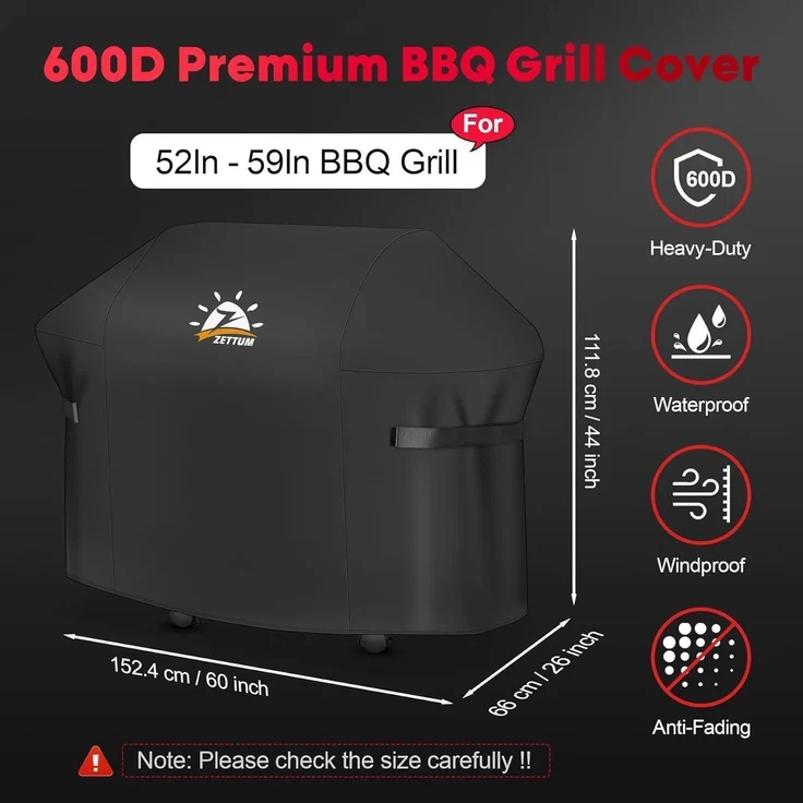 Zettum Grillabdeckung für Weber Genesis 300, wasserdicht, 600D Oxford-Gewebe schwarz, 152 x 66 x 111 cm – Bild 2