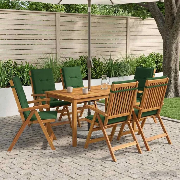 vidaXL 7-teiliges Garten Essset 6-Sitzer Grün Massivholz Akazie 3434565 – Bild 1