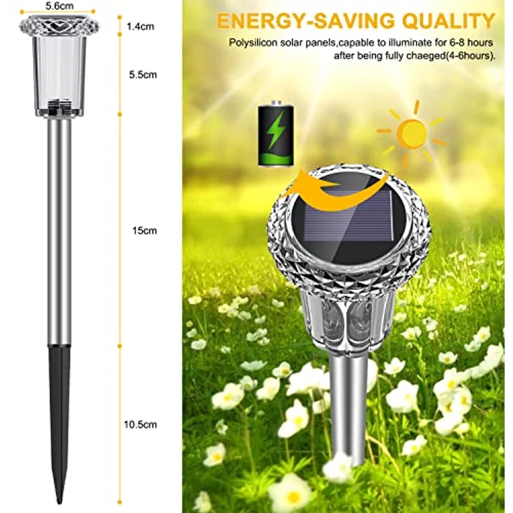 Solarleuchten für Außen, [6 Stück] Solarlampen Garten Außen Kaltes Weiß,IP65 Wasserdicht Kabellos LED Gartenleuchten für Garten,Balkon,Auffahrt,Weg, Bäume,Rasen, Sträucher – Bild 4