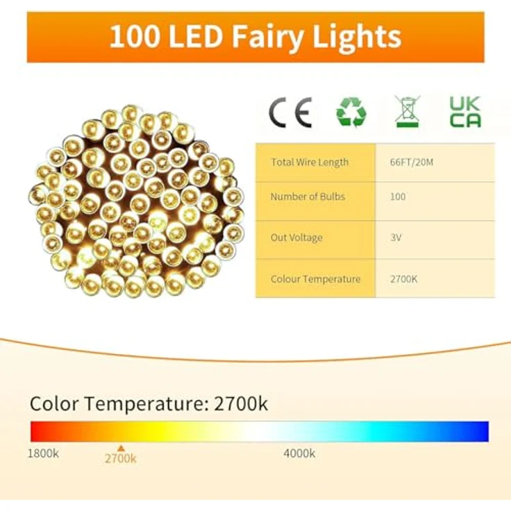Gresonic 100/200/300/400er Led Lichterkette Strombetrieben mit Stecker Außen und Innen für Hochzeit Weihnachten Party Warmweiß (Warmweiss, 200LED) – Bild 7