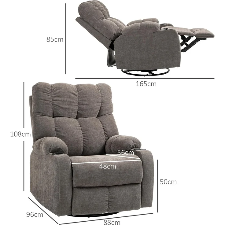 HOMCOM Relaxsessel Schaukelstuhl mit verstellbarer Beinauflage, Seitentasche (TV-Sessel, 1-St, Ruhesessel), für Wohnzimmer, Braun – Bild 3