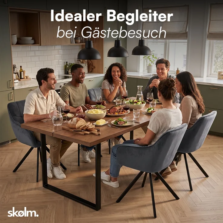 skølm 'Sköll' Esszimmerstühle, 6er Set, dunkelgrau, gepolstert mit Samt-Bezug, höhenverstellbar & drehbar, Polsterstühle mit Armlehnen, bis 150 kg belastbar – Bild 9