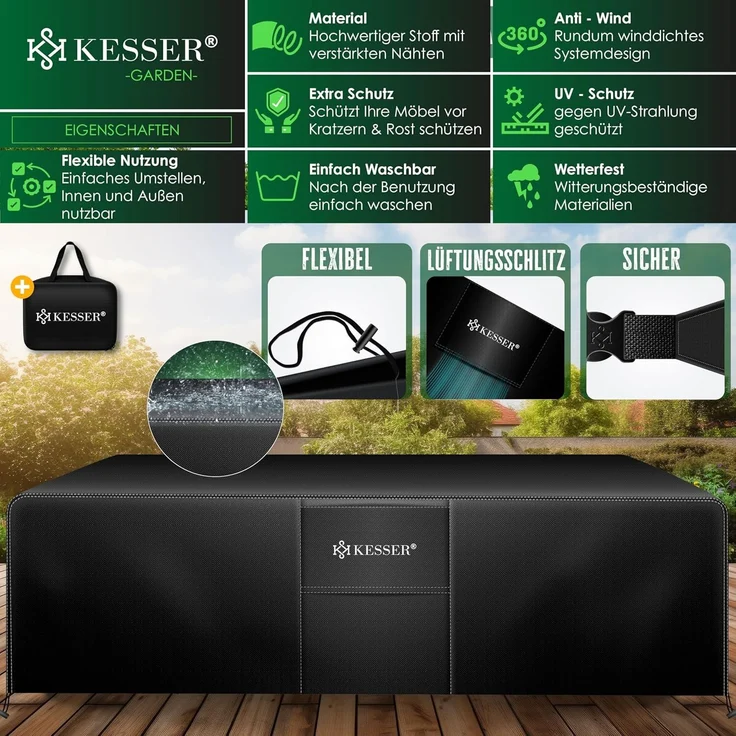 KESSER® Gartenmöbel Abdeckung UV- & Regenschutz, winddicht, winterfest & wasserdicht, 420D Oxford-Gewebe, Schwarz, 74 x 125 x 125 cm – Bild 3