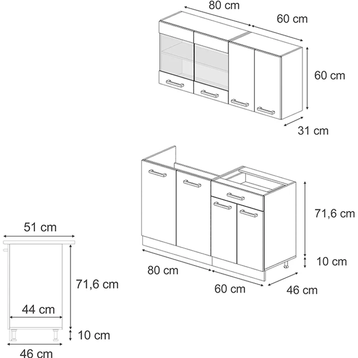 Singleküche R-Line Edelgrau/Anthrazit 140 cm , AP Marmor Vicco – Bild 2