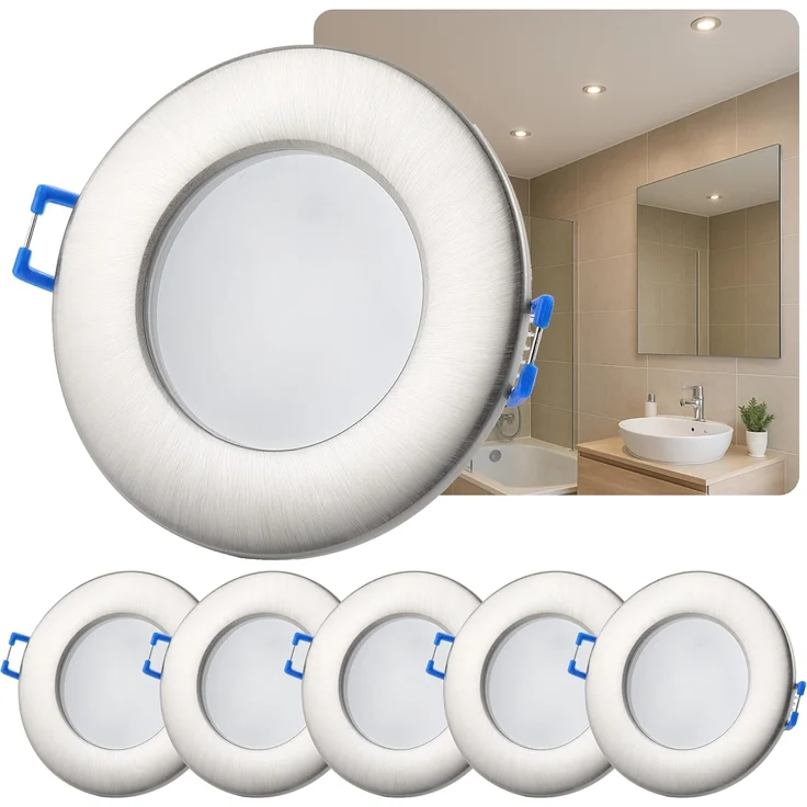 Sweet LED LED Einbaustrahler 5er Set flach IP44 für Bad & Küche 6,5W 230V, LED fest integriert, 3000K - warmweiß, Deckenspots, Deckenstrahler, Einbauleuchten – Bild 1