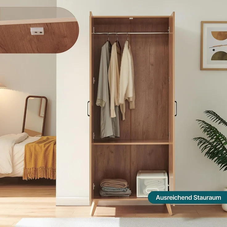 Kleiderschrank Norg 191x80x52 cm 2 Türen 1 Fach Eicheoptik [en. casa] – Bild 5