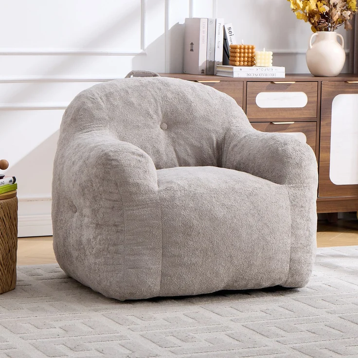 1-Sitzer Sitzsack-Sessel aus Kunstfell, Hellgrau, ohne Montage,H 79 x T 95 x B 95 cm – Bild 1
