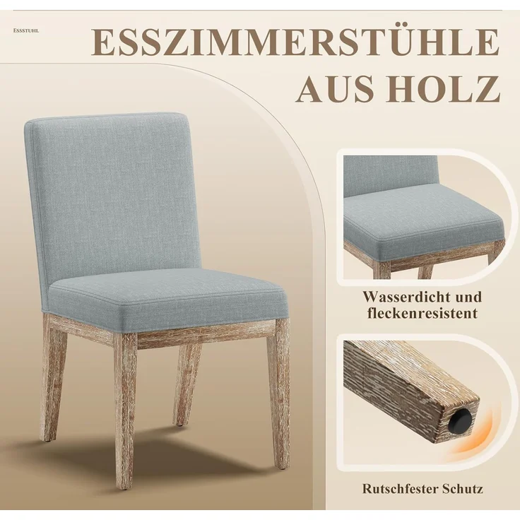COLAMY Esszimmerstühle 4er Set, Moderne Esszimmerstühle mit Stoffbezug, Küchenstühle im Landhausstil für Restaurant und Wohnzimmer, Grau – Bild 5