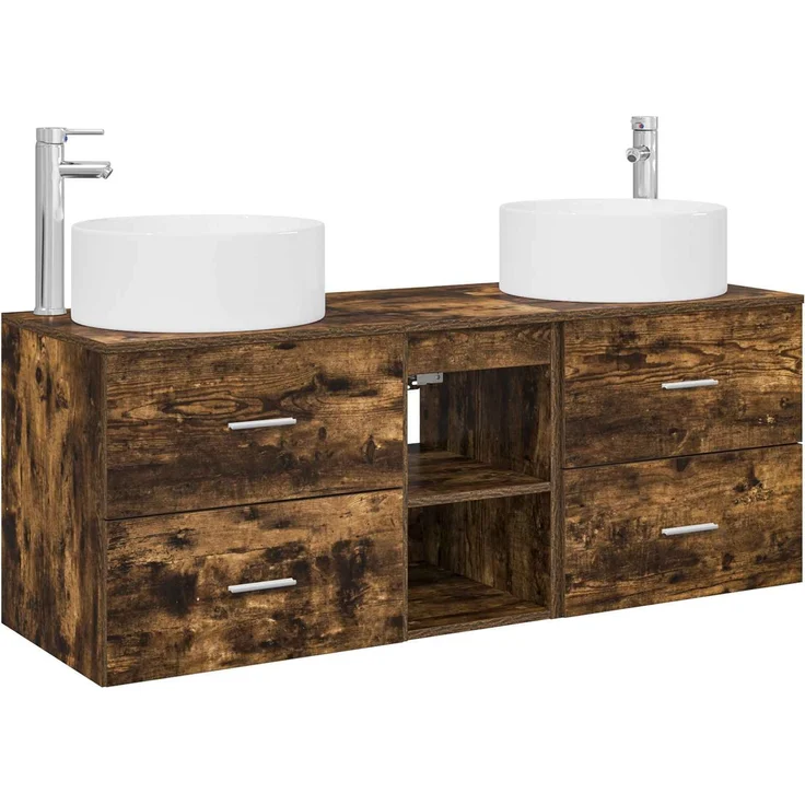 vidaXL Badezimmerschrank-Set 3 stk. Geräucherte Eiche 3405951 – Bild 2