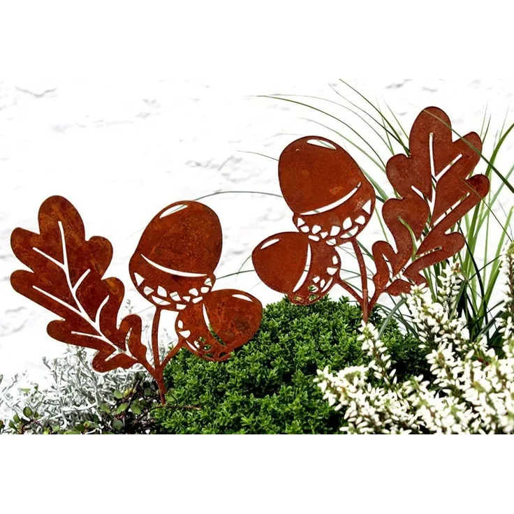 LB H&F Lilienburg Teichfigur 2er SET Eichel Eicheln Deko Rost Herbst Dekoration Gartendeko, (Dekofigur rostig Herbstblatt Herbstblätter Herbststecker rostig Herbst Winter Beetstecker modern Gartenstecker, Geschenk Stecker Metall Tischdeko Metallstecker...