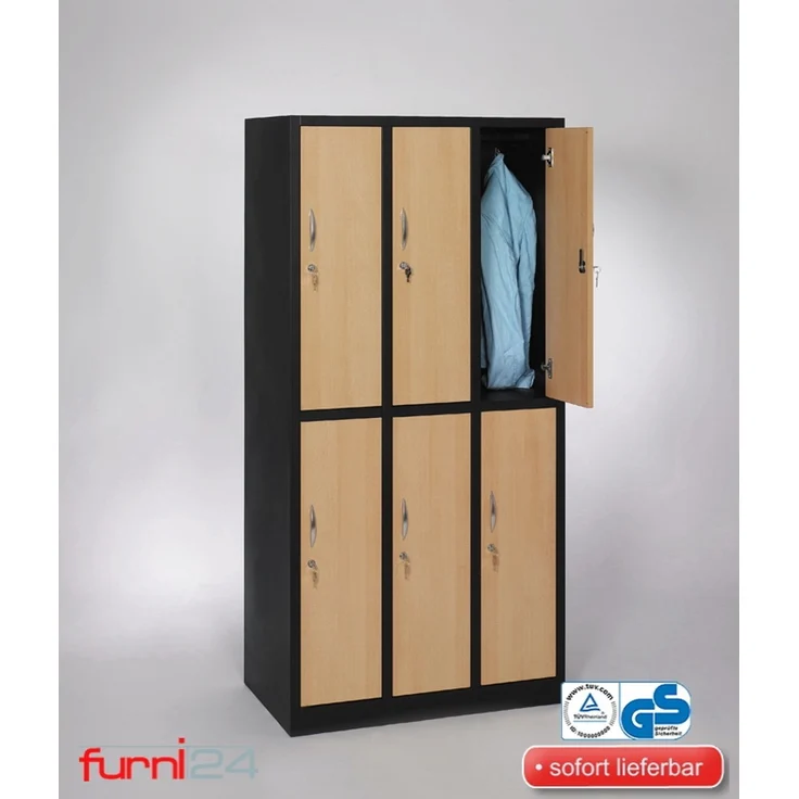 Garderobenschrank 6- türig schwarz/Buche Dekor – Bild 2