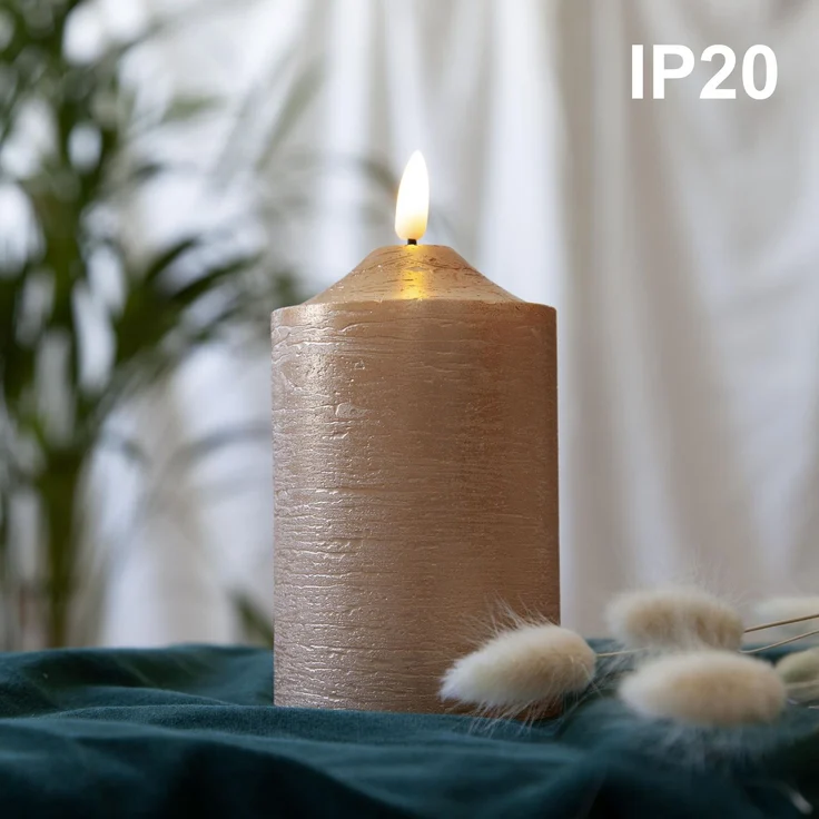 LED Echtwachskerze -Flamme', Batterie, Timer, Gold, 15cm – Bild 6