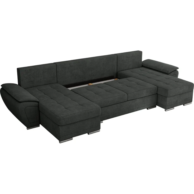 U-förmiges Ecksofa mit Schlaffunktion, genähter Sitz, zwei Armlehnen und losen Kissen - UMBRIA U - Dunkelgrau Stoff – Bild 6
