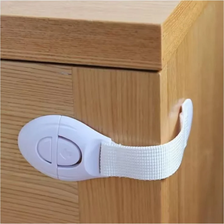 Montegoni Kindersicherung 10x Kindersicherung Baby Schrankschloss Weiß mit Flexband, Selbstklebend, flexibel, ohne Bohren, für Schränke & Schubladen – Bild 2