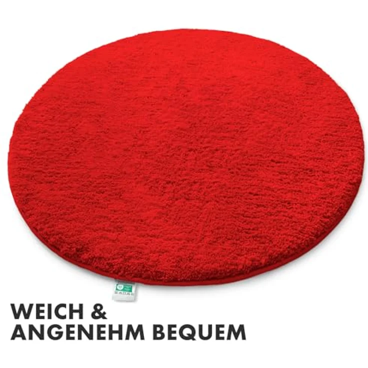 Floordirekt Badematte Sky, Hochflor Badezimmerteppich mit 30 mm Flor, rutschhemmend & schnell trocknend, geeignet für Fußbodenheizung, rund (Ø 95 cm, Beerenrot) – Bild 5