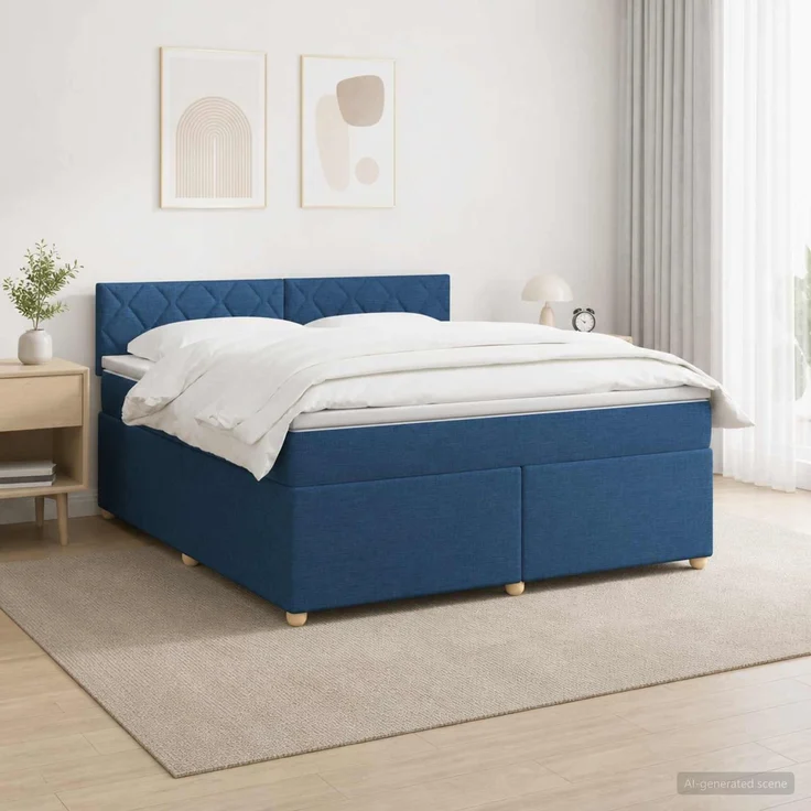 vidaXL Boxspringbett mit Matratze mit Kopfteil Blau 140 x 190 cm Stoff 3452428 – Bild 1