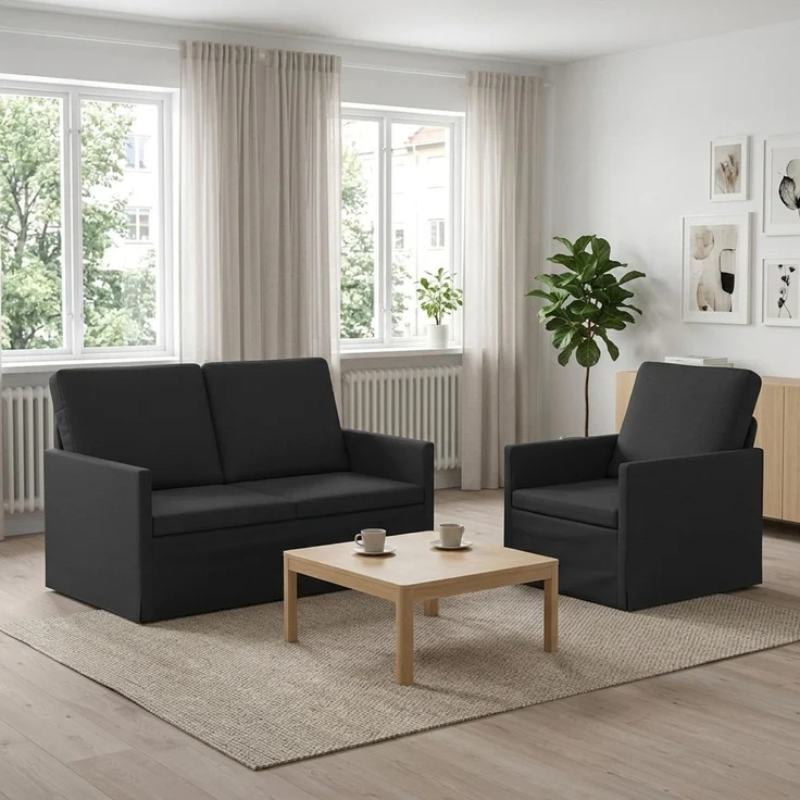 vidaXL Sofa-Set 2 pcs Schwarz Stoff 3433136 – Bild 1