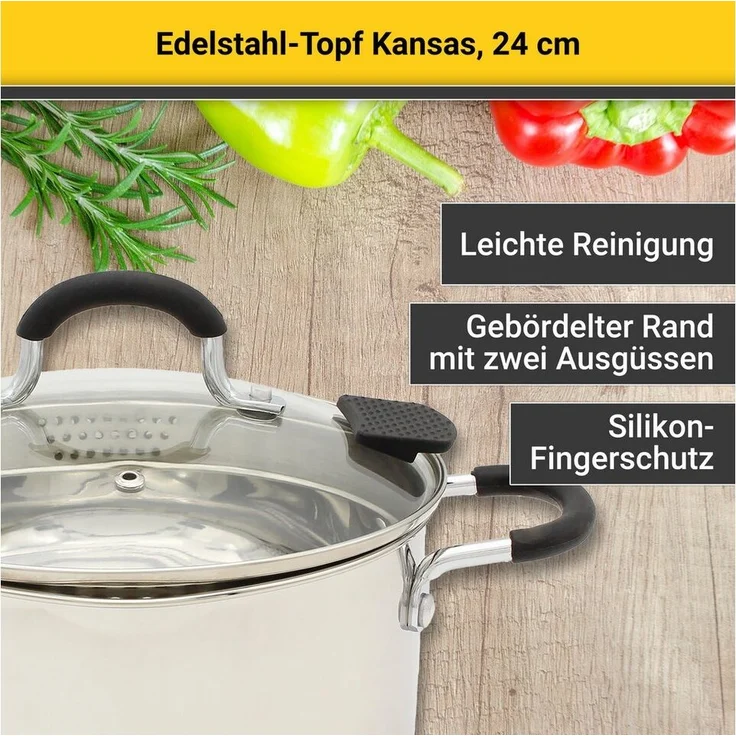 Fleischtopf KANSAS 24 cm ER, mit Ausgießer, Glasd. – Bild 1
