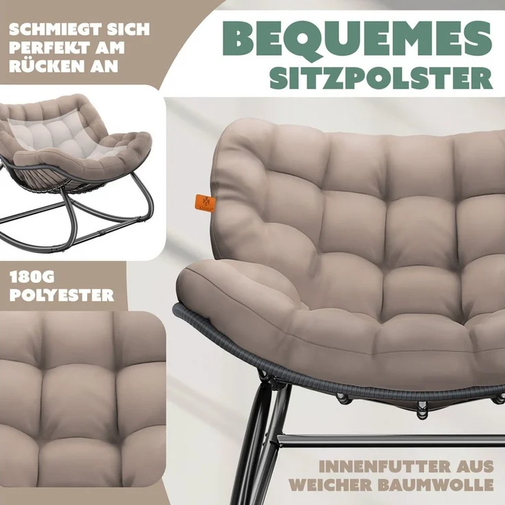 KESSER® Schaukelstuhl für drinnen & draußen ergonomischer Schaukelsessel | maximale Belastung von 120kg Relaxsessel mit Rutschfesten Füßen, Witterungsbeständig | Ideal für Balkon, Garten & Wohnzimmer Taupe, XXL Chillexer Pro – Bild 3