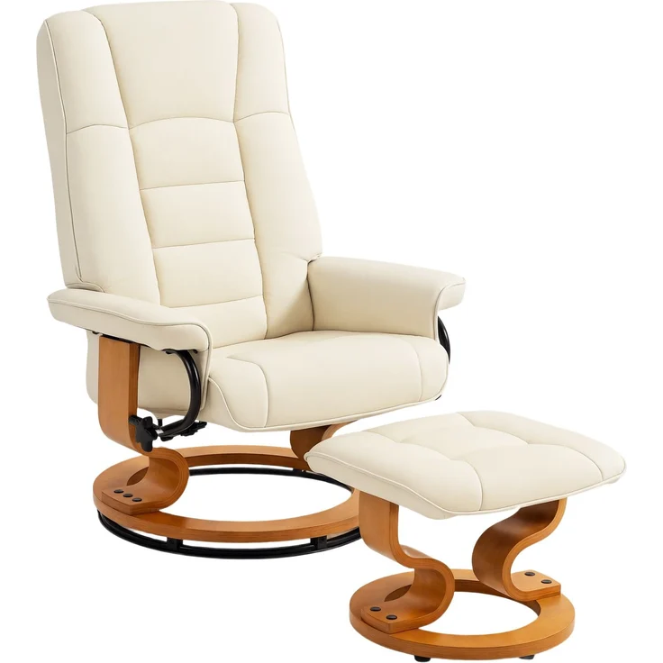 HOMCOM Relaxsessel mit Hocker, Kunstleder, Holz, Cremeweiß, 76L x 85B x 104H cm – Bild 1