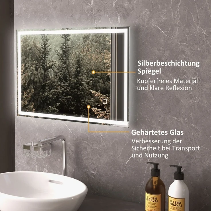 LED-Badezimmerspiegel 70 x 4 x 50 cm aus Glas, mit Touch-Steuerung und Antibeschlag-Funktion – Bild 6