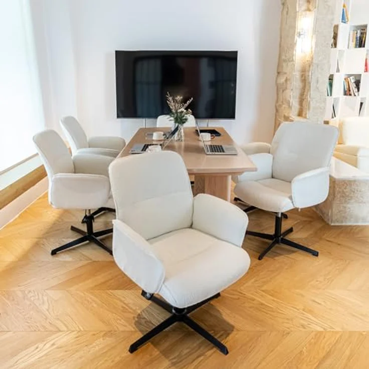 MEUBLE COSY Bürostuhl 6er Ergonomisch Schreibtischstuhl mit höhenverstellbar Armlehnen 360° Drehbar Schminkstuhl Sessel für Büro Wohnzimmer Schlafzimmer Vanity, Bouclé Frottier, Weiß – Bild 2